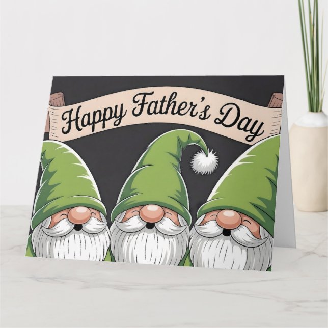 Carte Joyeuse Fête des Pères" Trio de Gnome Vert (Devant)