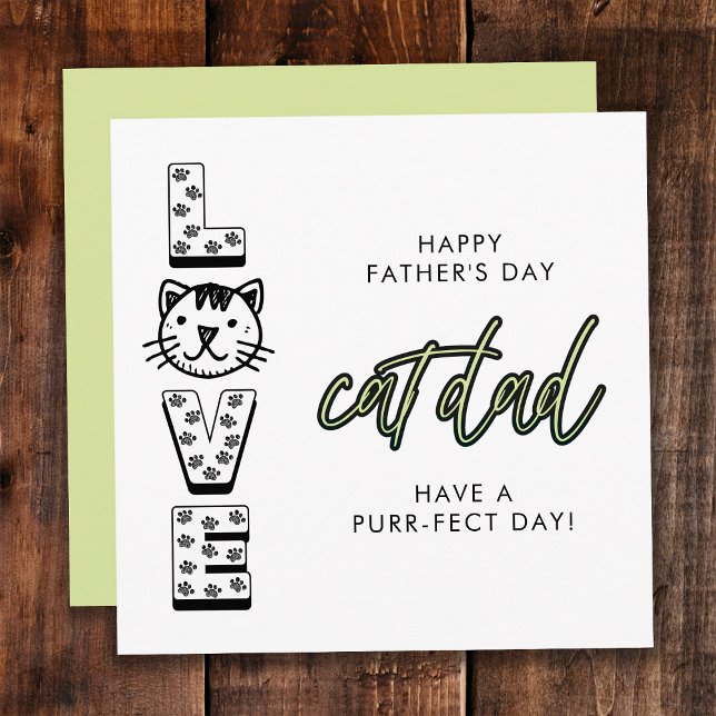 Carte Joyeuse Fête des Pères Verte De La Part Du Chat Pa (Créateur téléchargé)