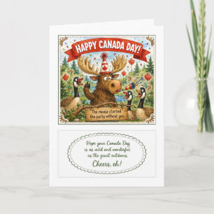 Carte Joyeuse fête du Canada orignal mignon faune canadi