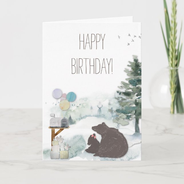 Carte Joyeuse Fille d'Anniversaire Animaux forestiers de (Devant)