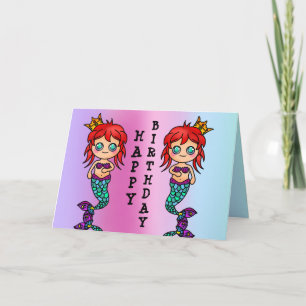 Carte Joyeuse fille d'anniversaire Mermaid mignonne Chat
