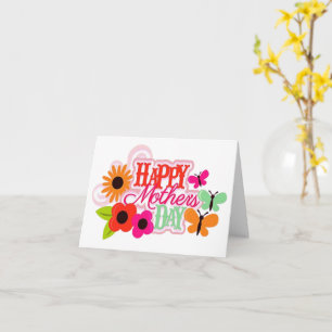 Carte Joyeuse Fleur papillon Fête des mères