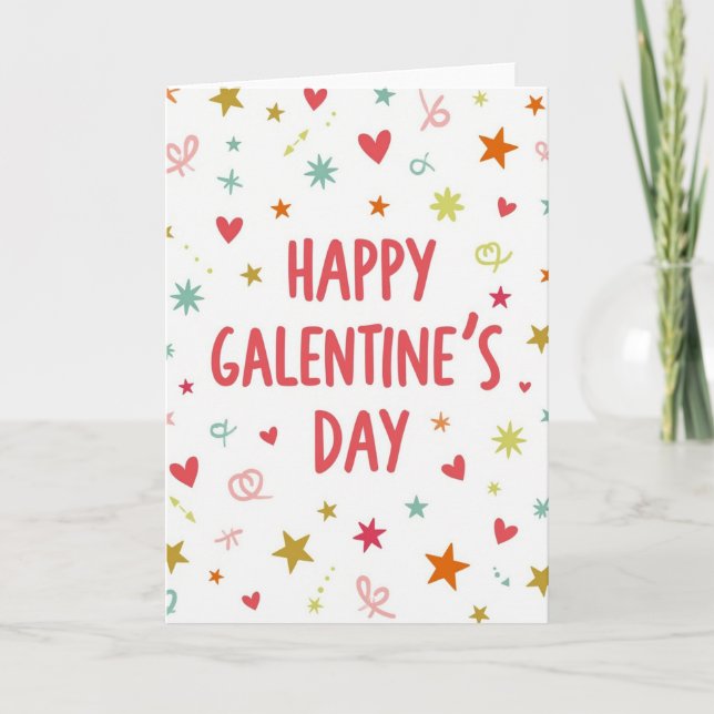 Carte Joyeuse Galentines Day Étoiles Cœurs (Devant)
