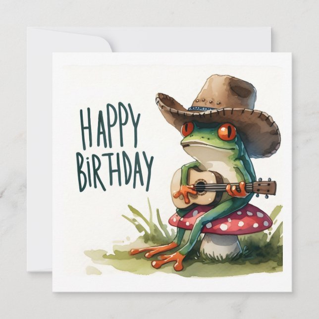 Carte Joyeuse grenouille d'anniversaire Jouer de la guit (Devant)
