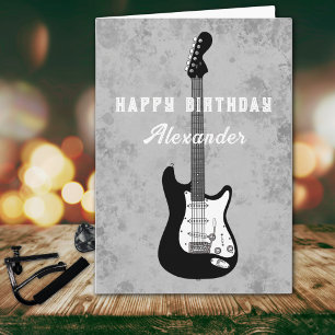 Carte Joyeuse Guitare électrique d'anniversaire noir et
