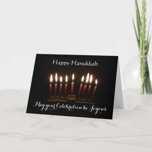 Carte Joyeuse Hanouka Menorah allumée (Devant)