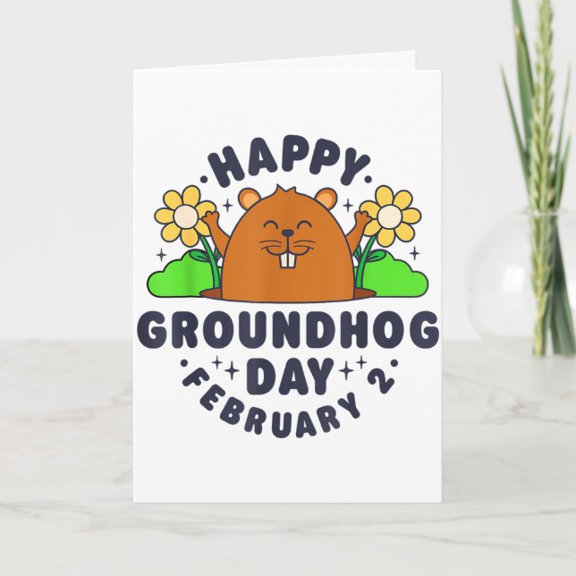 Carte Joyeuse journée de la marmotte 2 février Hommes Fe (Devant)