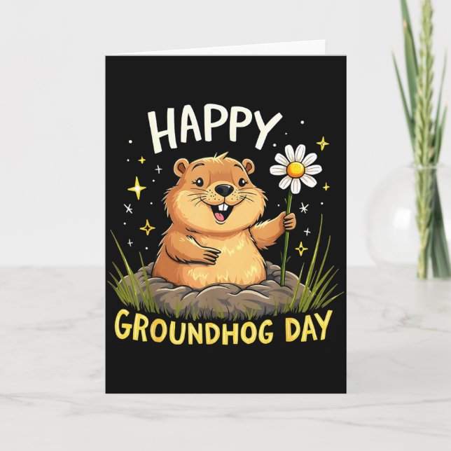 Carte Joyeuse journée de la marmotte avec fleur  (Devant)