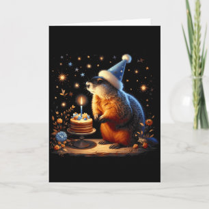 Carte Joyeuse journée de la marmotte avec gâteau d'anniv