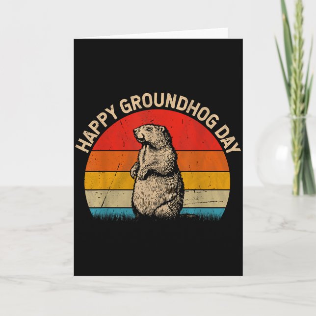 Carte Joyeuse journée de la marmotte Rétro coucher de so (Devant)