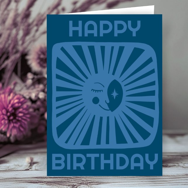 Carte Joyeuse Lune de lumière HEUREUX ANNIVERSAIRE Custo (Cheerful Glow Moon HAPPY BIRTHDAY Customized Boho BDAY Card
)