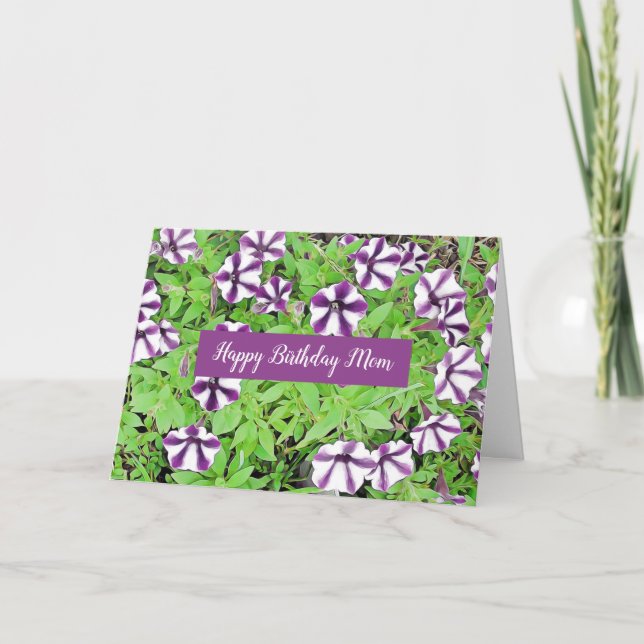 Carte Joyeuse maman d'anniversaire pourpre Petunias (Devant)