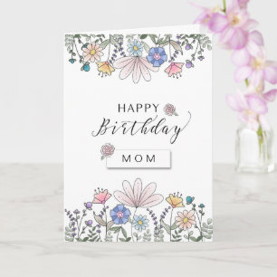 Carte Joyeuse MOM d'anniversaire avec des fleurs d'aquar