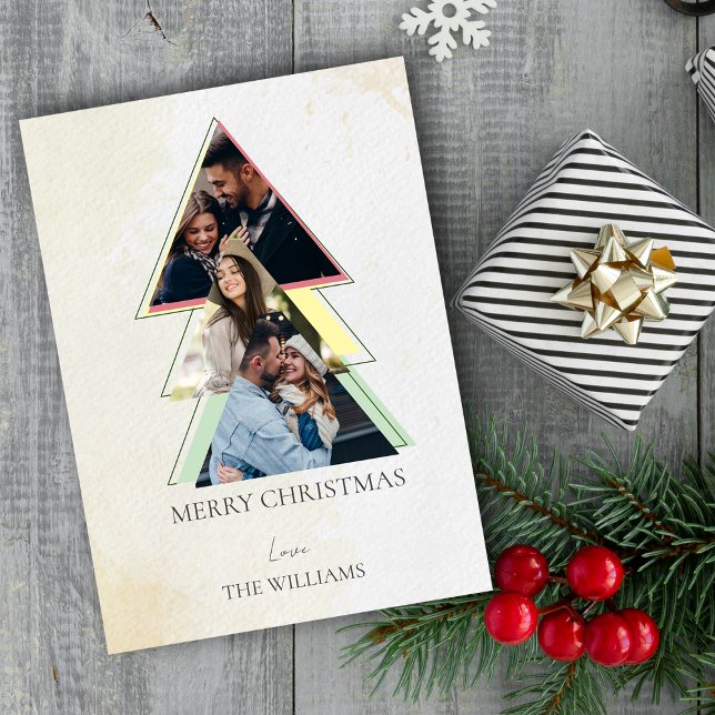 Carte Joyeuse Noël Joyeux Arbre photo multiple (Multiple Photo Tree Merry Christmas Holiday Card)