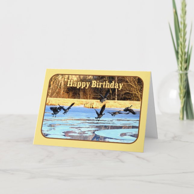 Carte Joyeuse Oie D'Anniversaire Décolle D'Un Étang Cong (Devant)