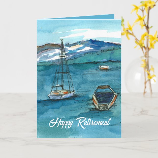 Carte Joyeuse retraite Bateau à voile Félicitations (Fleur jaune)