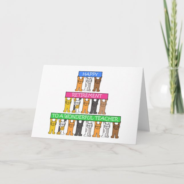Carte Joyeuse retraite professeur dessin animé chats (Devant)