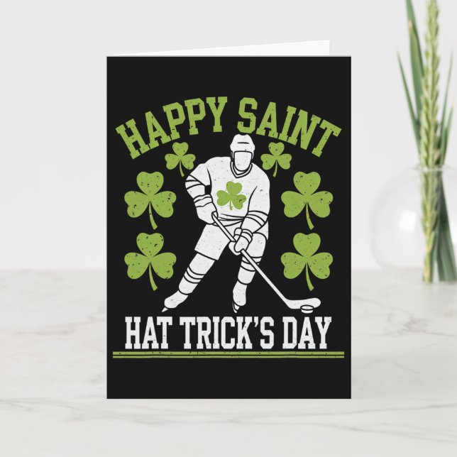 Carte Joyeuse Saint Hat Trick's Day Saint-Patrick Hockey (Devant)