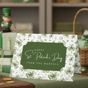Carte Joyeuse Saint-Patrick avec trèfles verts aquarelle