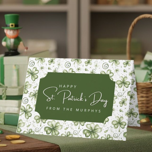 Carte Joyeuse Saint-Patrick avec trèfles verts aquarelle (Créateur téléchargé)