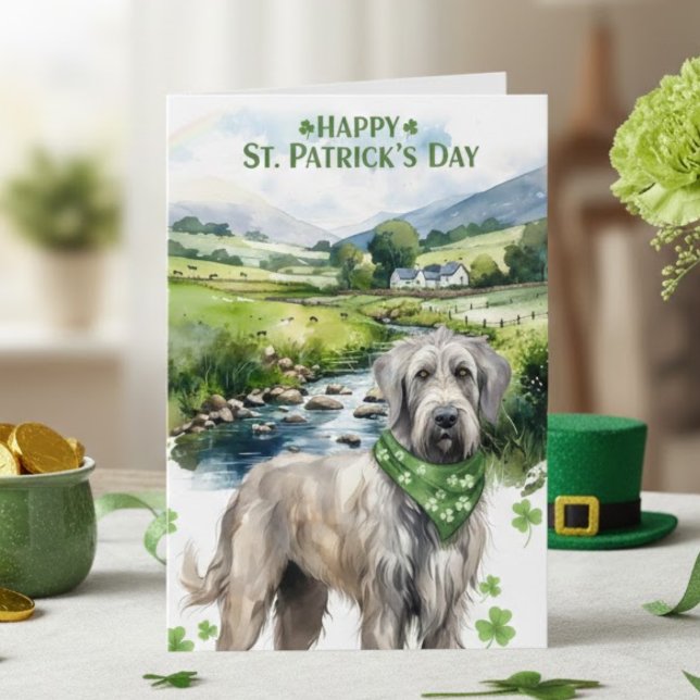 Carte Joyeuse Saint-Patrick Chien-loup d'Irlande Aquarel (Créateur téléchargé)