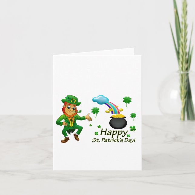 Carte Joyeuse Saint-Patrick Leprechaun Arc-en-ciel  (Devant)
