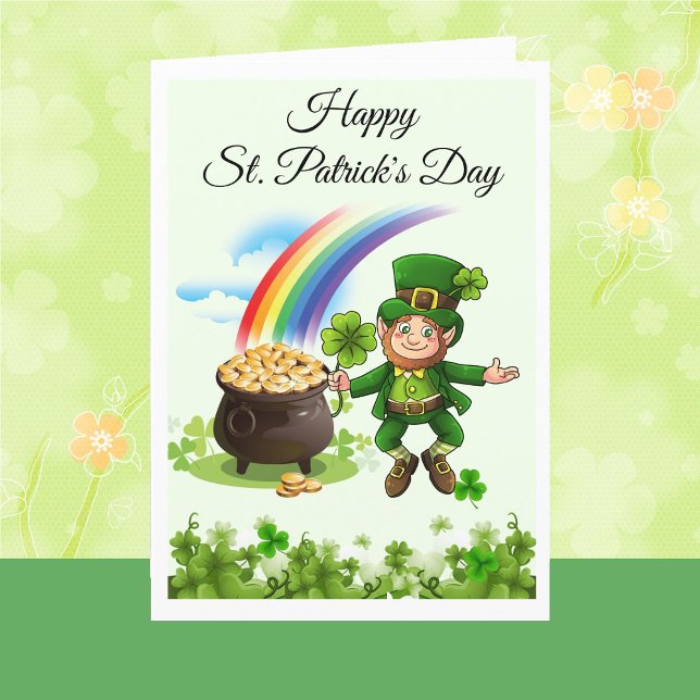 Carte Joyeuse Saint-Patrick Leprechaun Arc-en-Ciel Perso (Créateur téléchargé)