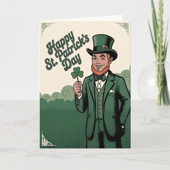 Carte Joyeuse Saint-Patrick Leprechaun Vintage (Devant)