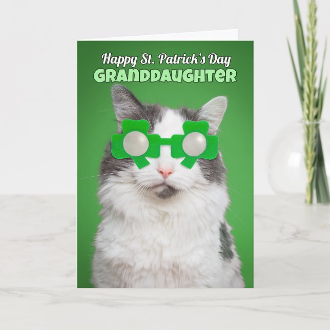 Carte Joyeuse Saint-Patrick Petite-fille Humour Chat (Devant)