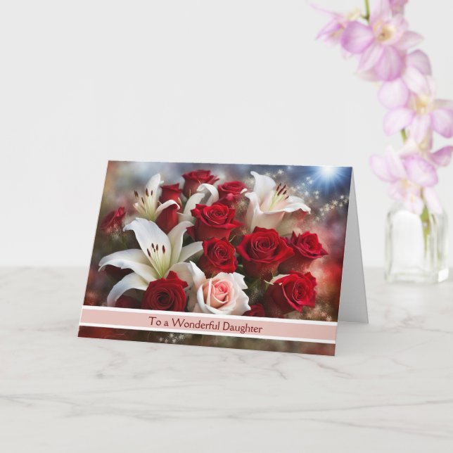 Carte Joyeuse Saint-Valentin à ma fille avec des roses  (Orchidée)
