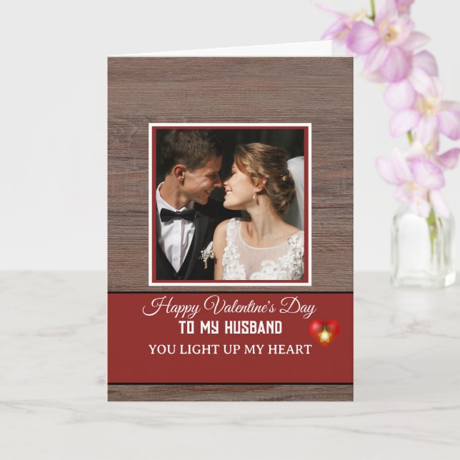 Carte Joyeuse Saint-Valentin à mon mari planche de bois (Orchidée)