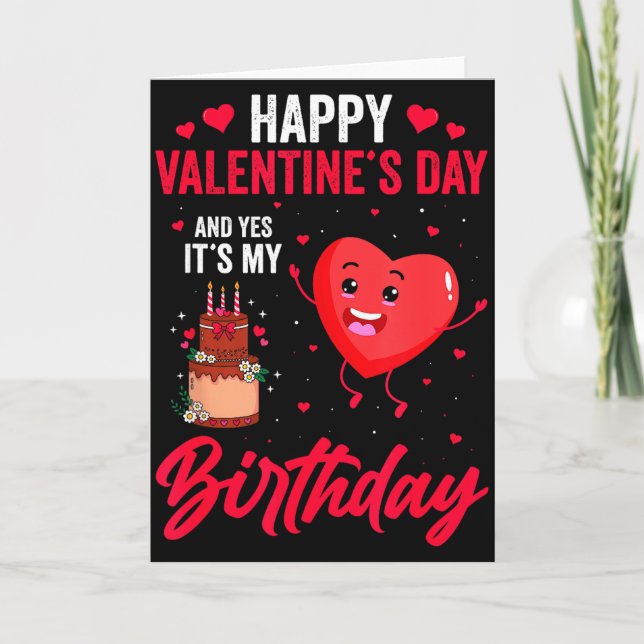 Carte Joyeuse Saint-Valentin &amp; Oui C'est Mon Anniver (Devant)