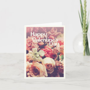 Carte Joyeuse Saint-Valentin avec bouquet de fleurs vint