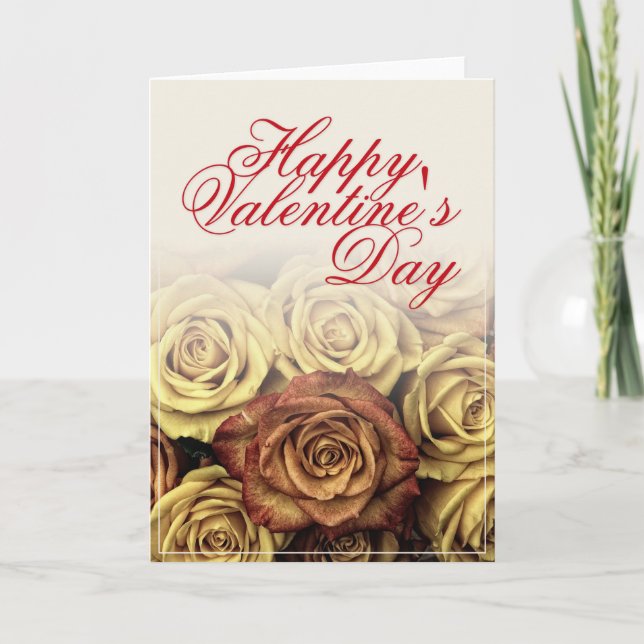 Carte Joyeuse Saint-Valentin avec bouquet de roses jaune (Devant)