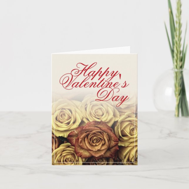 Carte Joyeuse Saint-Valentin avec bouquet de roses jaune (Devant)