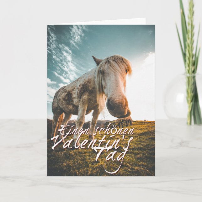 Carte Joyeuse Saint-Valentin avec cheval qui regarde (Devant)