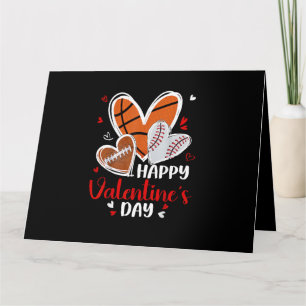 Carte Joyeuse Saint-Valentin Baseball Football Basket Cœ