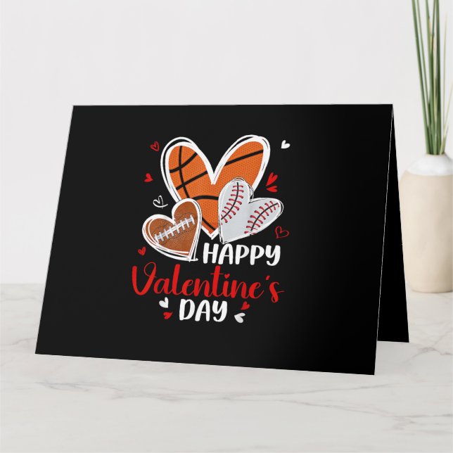 Carte Joyeuse Saint-Valentin Baseball Football Basket Cœ (Devant)