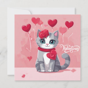 Carte Joyeuse Saint-Valentin Chat Aquarelle Abstraite