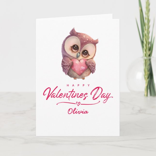 Carte Joyeuse Saint-Valentin Chouette Mignonne (Devant)