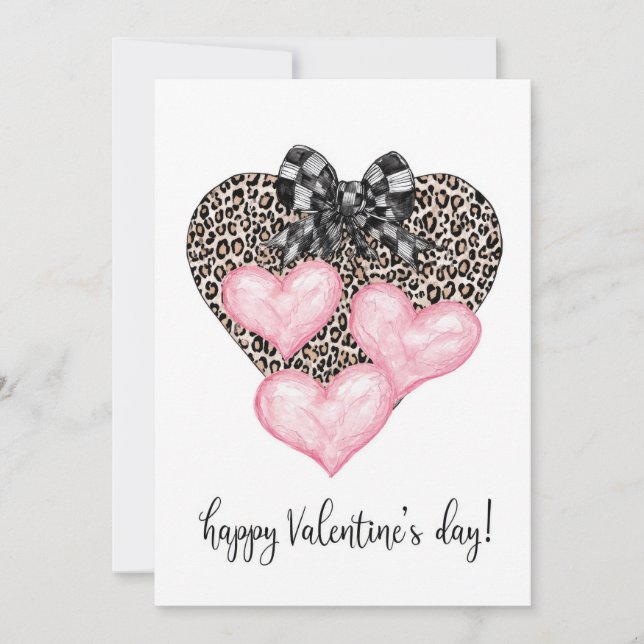 Carte Joyeuse Saint-Valentin – Cœur de léopard et ruban (Devant)
