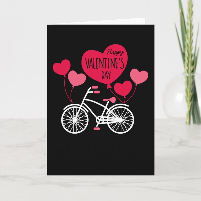 Carte Joyeuse Saint-Valentin Cœur Mignon Ballons Bicycle (Devant)
