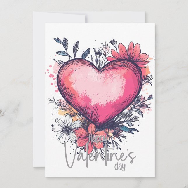 Carte Joyeuse Saint-Valentin – Cœur Romantique & Jardin (Devant)