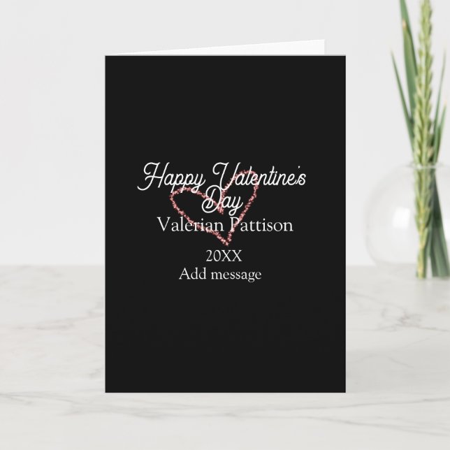Carte Joyeuse Saint-Valentin cœur rouge paillettes nom n (Devant)