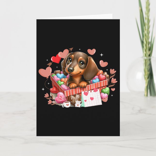 Carte Joyeuse Saint-Valentin Cœurs Mignon Teckel Chien A (Devant)