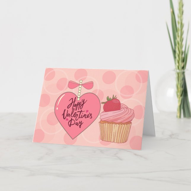 Carte Joyeuse Saint-Valentin Cupcake aux fraises (Devant)