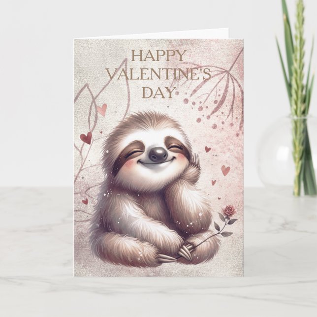 Carte Joyeuse Saint-Valentin de paresseux (Devant)
