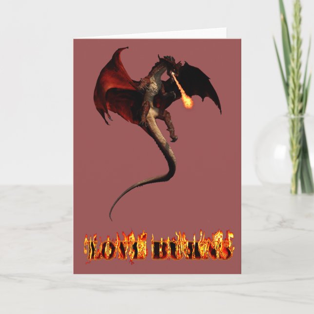 Carte Joyeuse Saint-Valentin Dragon Rouge Amour Brûle (Devant)