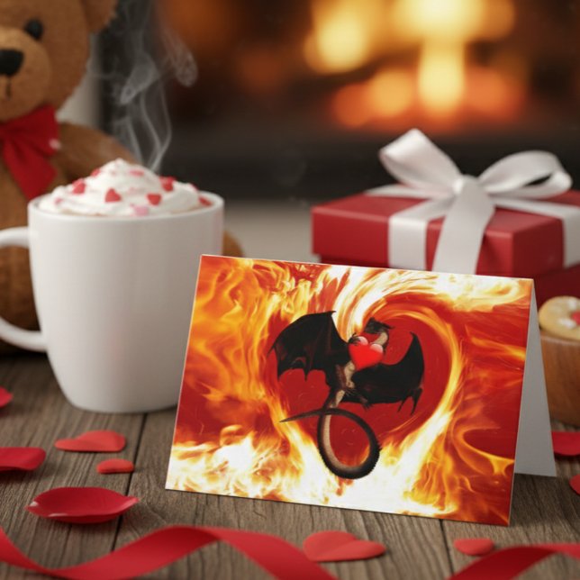 Carte Joyeuse Saint-Valentin Dragon Rouge Feu Coeur (Créateur téléchargé)