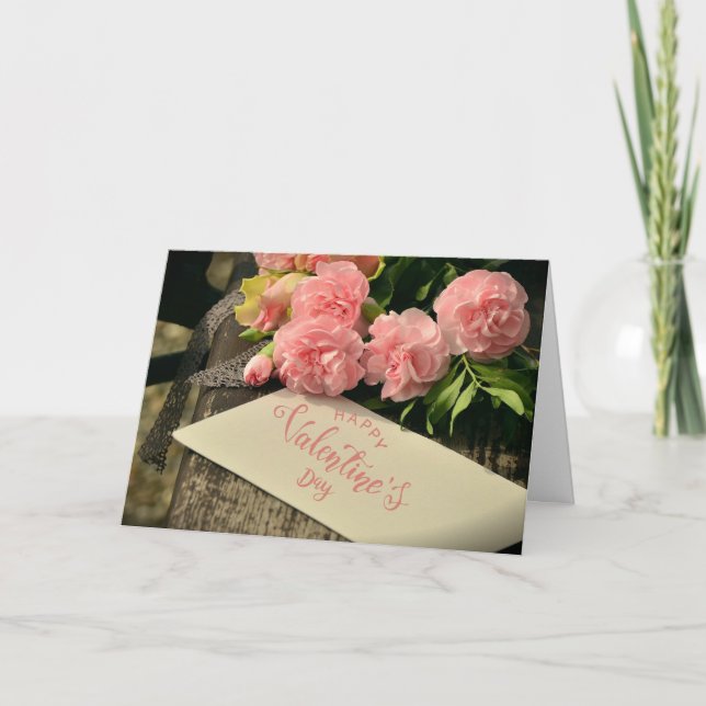 Carte Joyeuse Saint-Valentin Fleurs Roses pour Elle  (Devant)